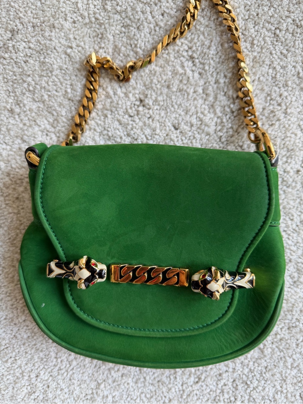 Gucci Rare Green Suede Chain Shoulder Bag with Gold Hardware